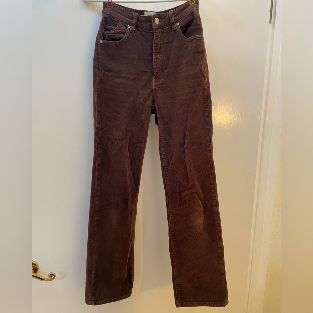 Rollas original high rise straight brown corduroy pants